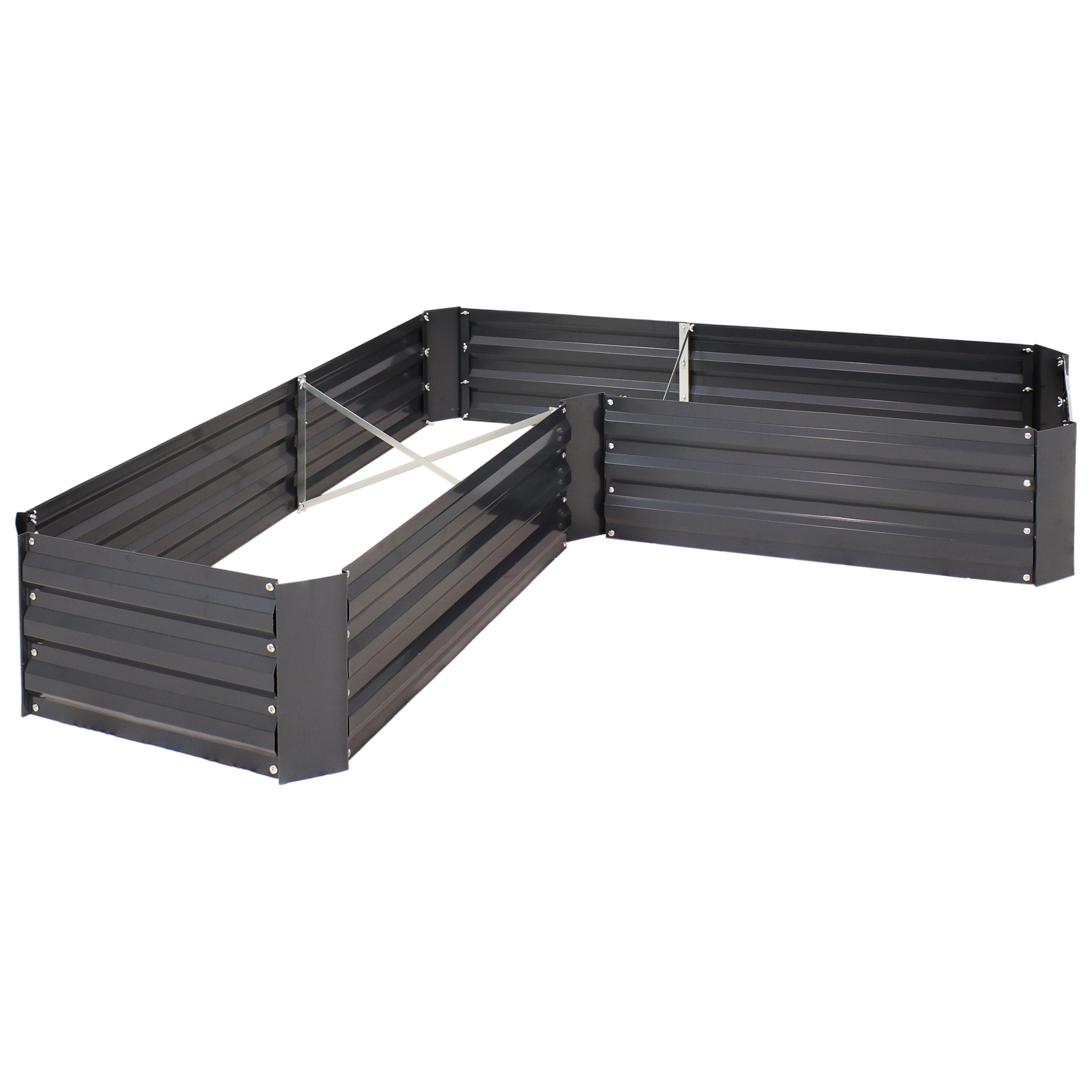 Sunnydaze Decor, L Shaped Steel Raised Garden Bed Gray, Container Length 59.5 in, Container Width 59.5 in, Material Steel, Model# HB-782